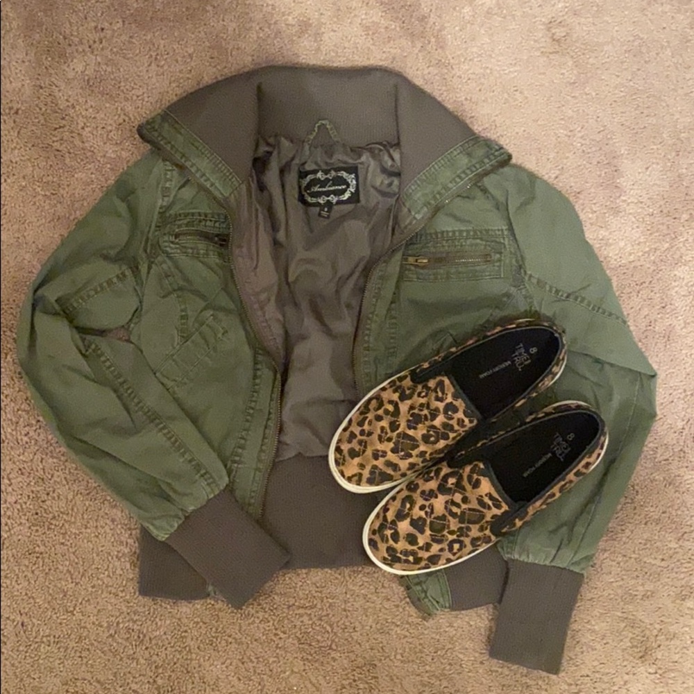 Green jean jacket.
